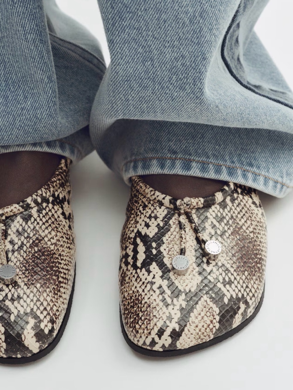 Stella McCartney x HM Snake-Print Ballet Flats in Beige and Black